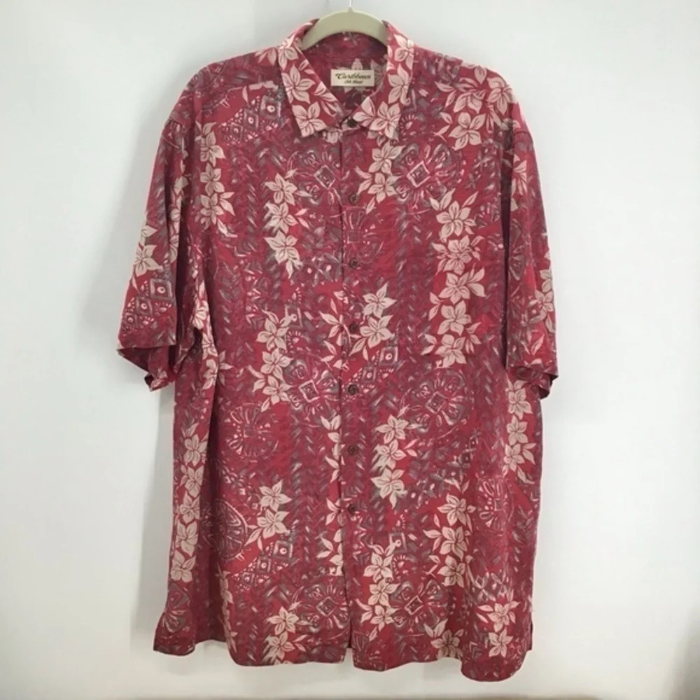 Caribbean Men’s Hawaiian Floral Silk Blend Shirt XL-T